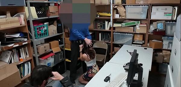  Teen shoplifter fucked by security while dad watches